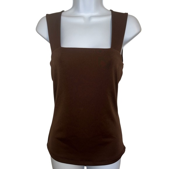 CACHE Chocolate Brown Square Neck Sleeveless Tank Top Stretch NWOT Medium - Picture 1 of 5